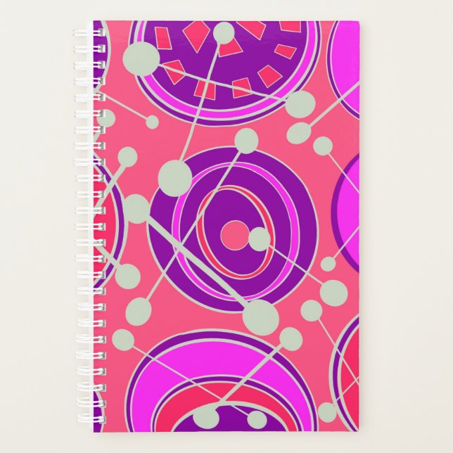 Agenda Design de geoformas modernas, roxas e brancas. (Frente)