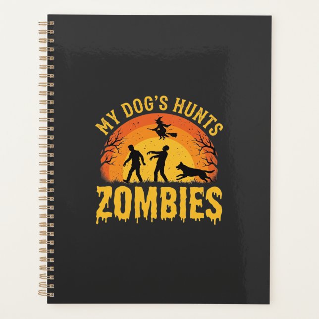 Agenda Design de Halloween de cachorro caçando zumbis (Frente)