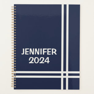 Agenda Design de listras brancas e azuis do marinho Elega