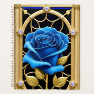 Agenda Design de Rosa Azul em Vidro Colorido