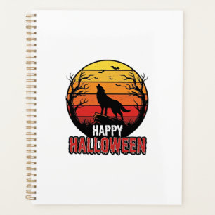 Agenda Design de Vetor Vintage Lobo Uivando Feliz Hallowe