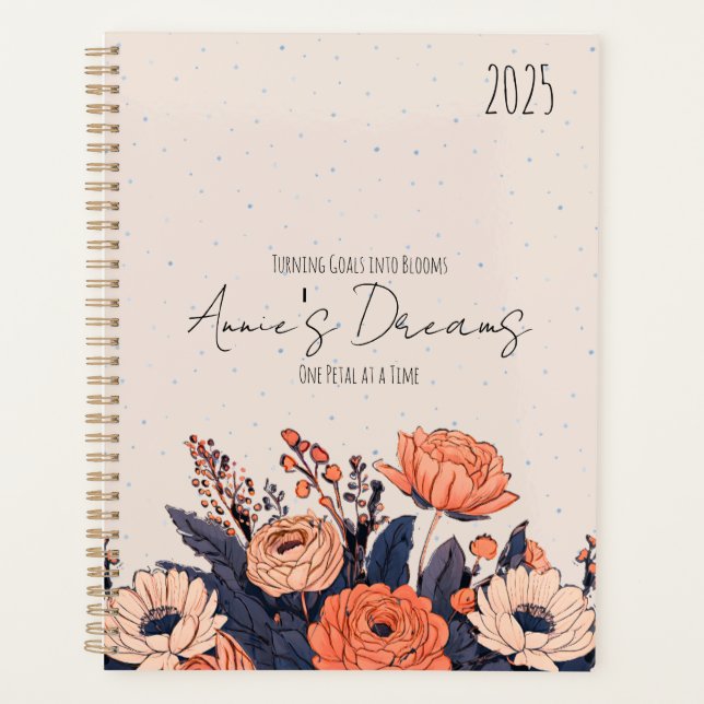 Agenda Design Floral Personalizado Elegante com Nome e Me (Frente)