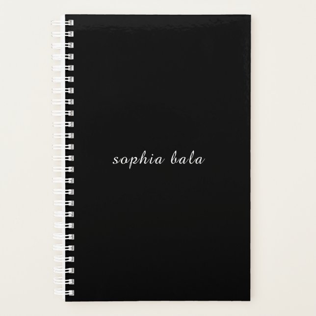 Agenda Design Moderno de Nome com Monograma Preto (Frente)
