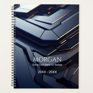 Agenda Design, Nome e Texto Geométrico Moderno Preto e Ci