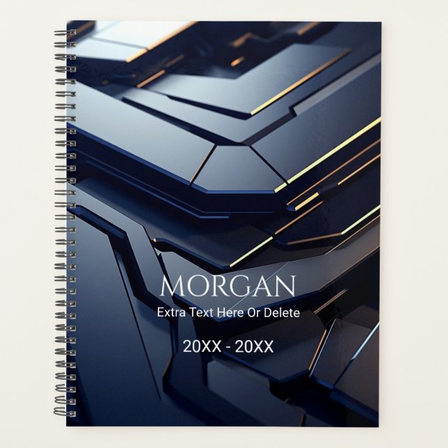 Agenda Design, Nome e Texto Geométrico Moderno Preto e Ci (Frente)