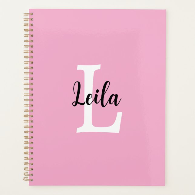 Agenda Design Personalizado Nome Monograma Script Rosa (Frente)