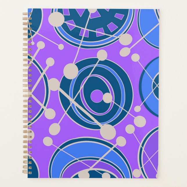 Agenda Designs modernos, azuis, roxos e brancos. (Frente)
