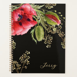 Agenda Deslumbrante Papoula Vermelha em Aquarela