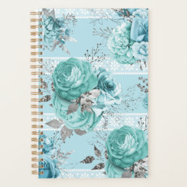 Agenda Detalhes de rendas Rosas azuis e prata