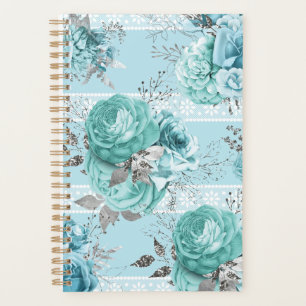 Agenda Detalhes de rendas Rosas azuis e prata