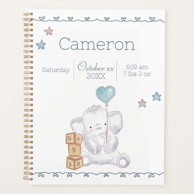 Agenda Detalhes do Nome Personalizado do Elefante Baby Bo (Frente)