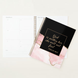 Agenda Deus Cristão Dentro Dela Mármore Rosa Preto e Dour