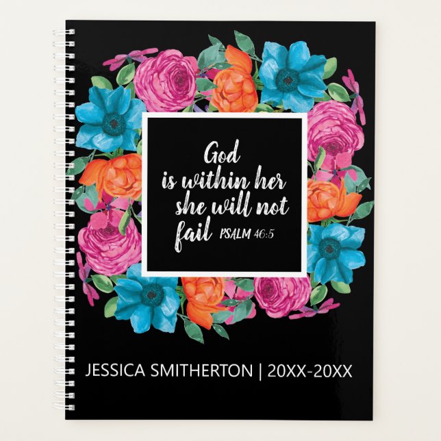 Agenda Deus Cristão Está Dentro De Seu Preto Floral Color (Frente)