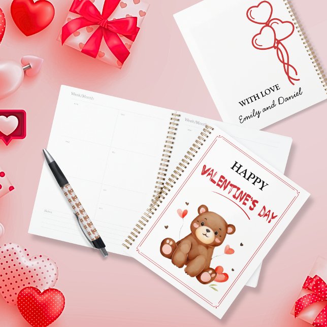 Agenda Dia de os namorados de Urso de Aquarela personaliz (Cute Watercolor Bear Valentine personalized Love Planner)