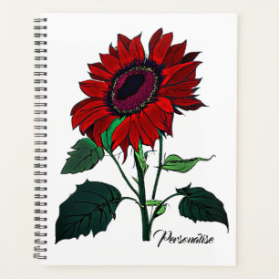 Agenda Diário Branco-Cinto-Flor-de-Girassol Vermelho