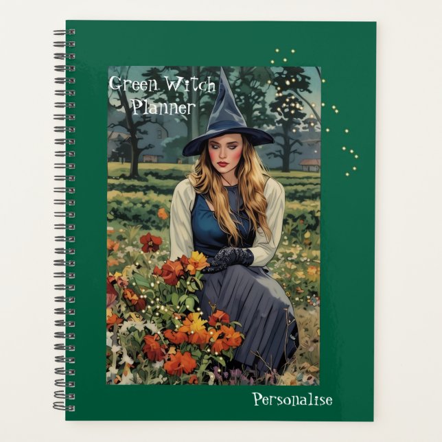 Agenda Diário Personalizado Floral da Bruxa Verde bonito (Frente)