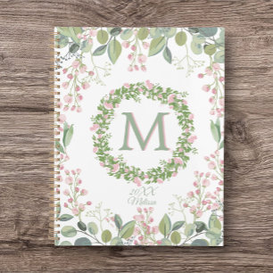 Agenda Diário/Planejador Rosa Rosa Sage Delicado Monogram
