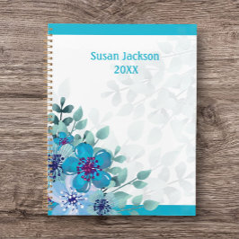 Agenda Diário Turquesa Floral Personalizado/