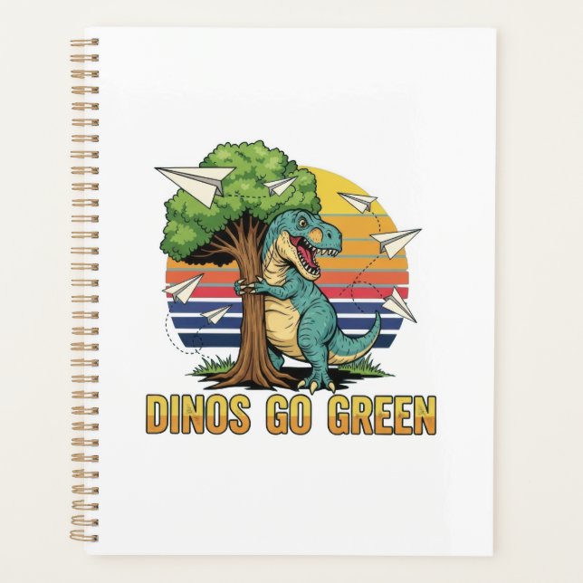 Agenda Dinos Go Green – Retro Eco Dinosaur Design (Frente)
