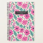 Agenda Disias Rosa Botânica Aquarela<br><div class="desc">Padrão inspirado em aquarela com ilustrações de margaridas cor-de-rosa e verde botânico.</div>