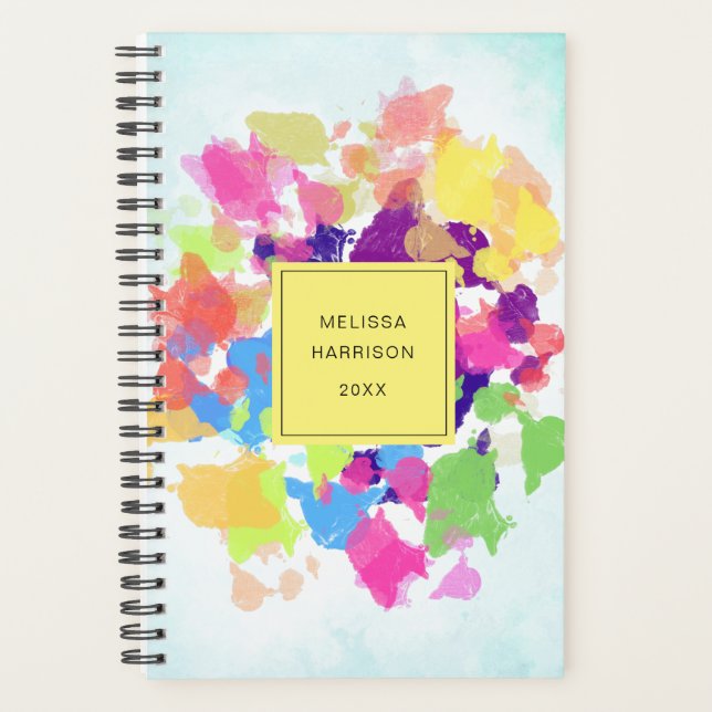 Agenda Dispersão por Aquarela Abstrato moderna colorida (Frente)