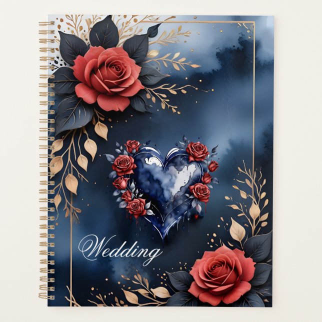 Agenda Disposição Elegante de rosa com folhagem de ouro (Frente)