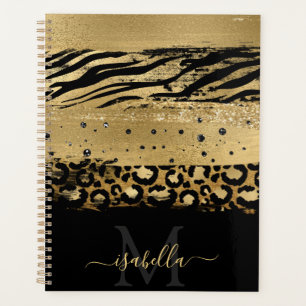 Agenda Diversão Feminina Moderno Glitter Dourado Monogram