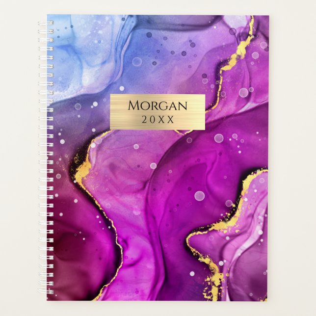Agenda DIY Name/Date Fuchsia Dourado Ink Abstrato GoldPla (Frente)