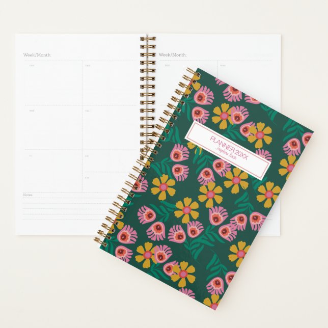 agenda do planejador bonito floral verde personali (Exibição)