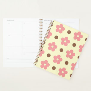 Agenda Doce Floral Rosa e Pontos Marrons Retrô