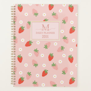 Agenda Doce Morangos Rosa e Vermelho Monograma Diário