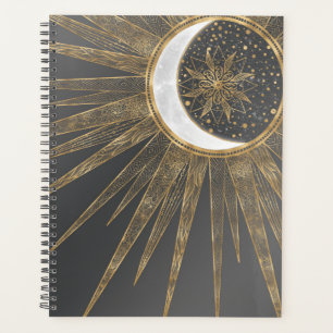 Agenda Dodles Dourados Elegantes Sun Moon Mandala Design