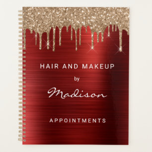 Agenda Doença Metálica Dourada Com Glitter Vermelho Bru