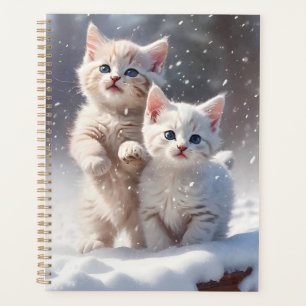 Agenda Dois gatinhos com olhos azuis tocando na neve