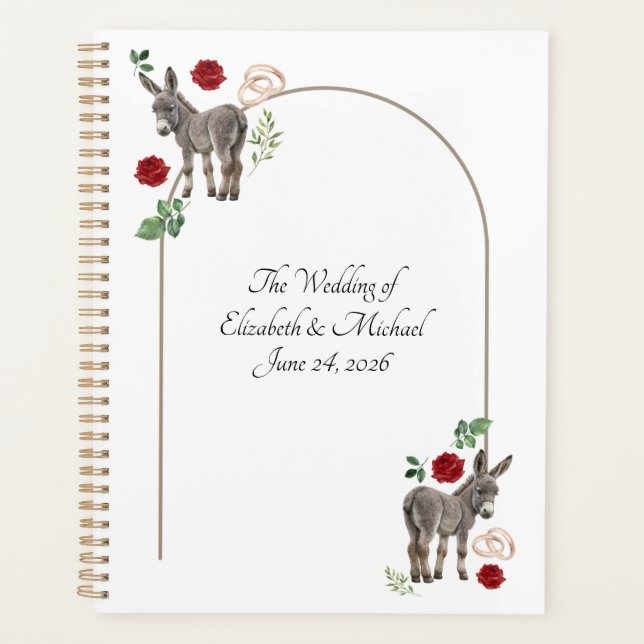 Agenda Donkey Red Floral Rustic Wedding (Frente)