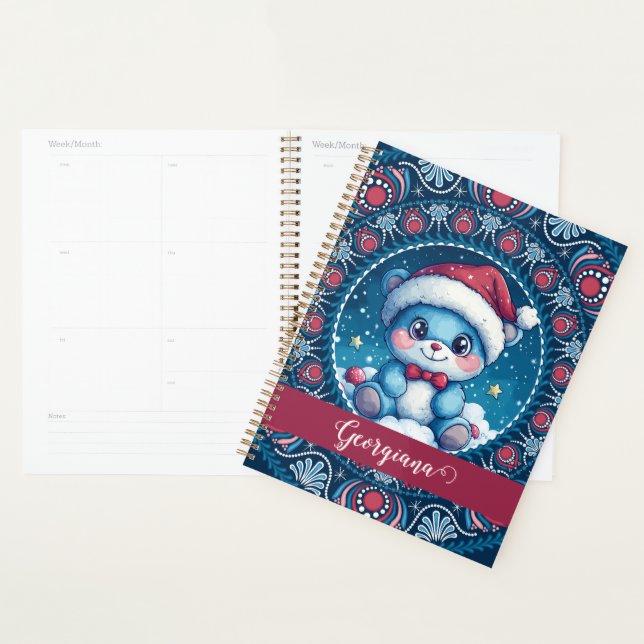 Agenda Dot do Urso Kawaii Personalizado de Natal Mandala (Exibição)