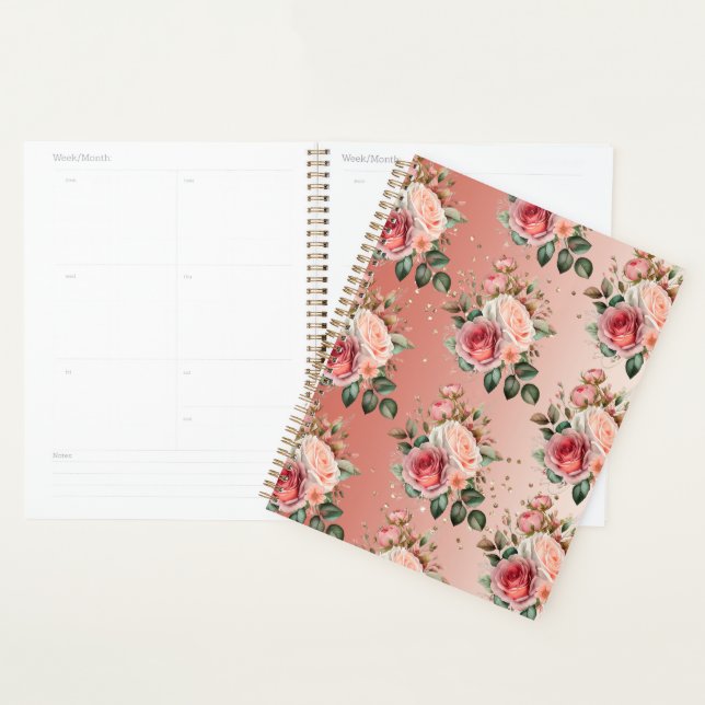 Agenda Dourada Confetti Rosa Rosas Rosa Floral (Exibição)
