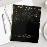 Agenda Dourada Glitter Espumante Elegante Glamorosa Elega<br><div class="desc">Crie seu próprio planejador de brilho de diamante preto e ouro personalizado com seu nome de script personalizado moderno e manuscrito.</div>