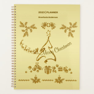 Agenda Dourada Glitter Feliz Natal, Papai Noel em ouro
