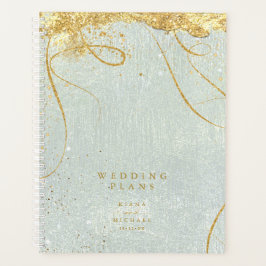 Agenda Dourado Abstrato de Casamento de Linhas Baixas ID8