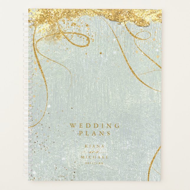 Agenda Dourado Abstrato de Casamento de Linhas Baixas ID8 (Frente)