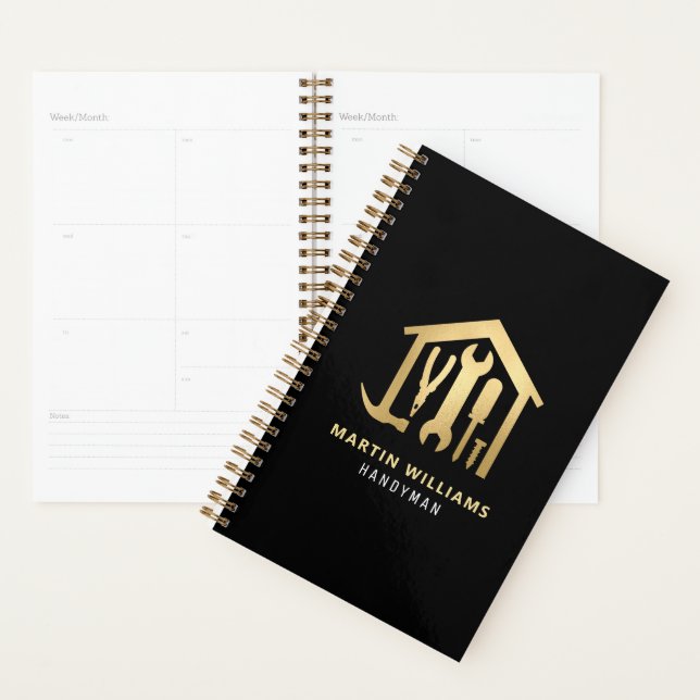 Agenda Dourado Elegante Moderno e Negro Handyman (Exibição)