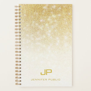 Agenda Dourado Glitter Modern Monograma Nome Elegante Mod