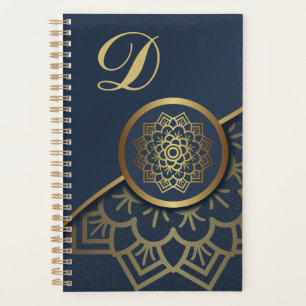 Agenda Dourado luxo personalizado Mandala Art Blue