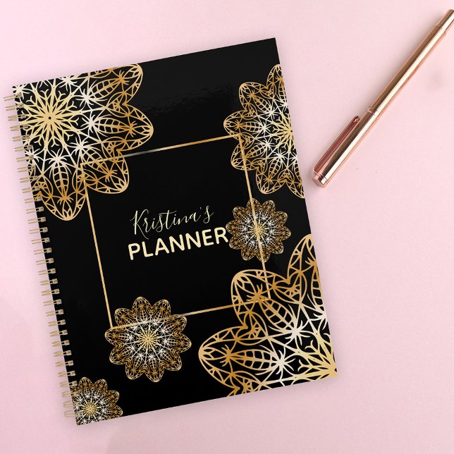 Agenda Dourado metálico Elegante Luxurioso Mandala Floral (Criador carregado)
