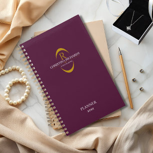 Agenda Dourado Monograma Borgonha Moderna Elegante