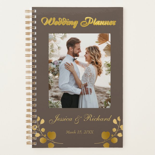 Agenda Dourado Planeador de Casamento Eucalyptus PHOTO (Frente)