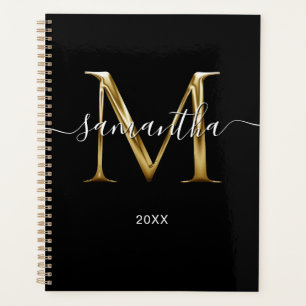 Agenda Dourado Preto Metálico Feminino Assinatura M Monog