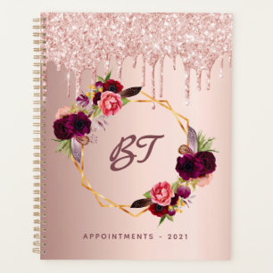 Agenda Dourado rosa brilho burgundy flores monograma 2027