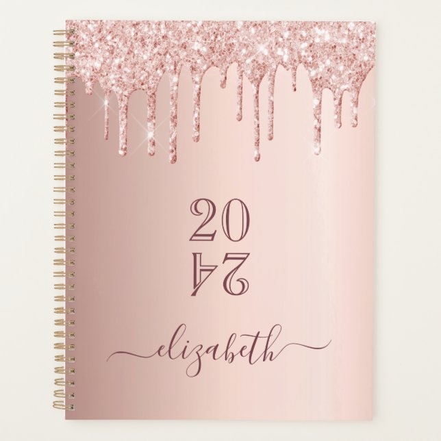 Agenda Dourado rosa desvanecido com brilho gotejante 2027 (Frente)
